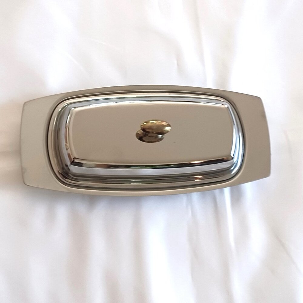 Vintage Butter Dish Mid Century Modern Chrome Finish and Glass